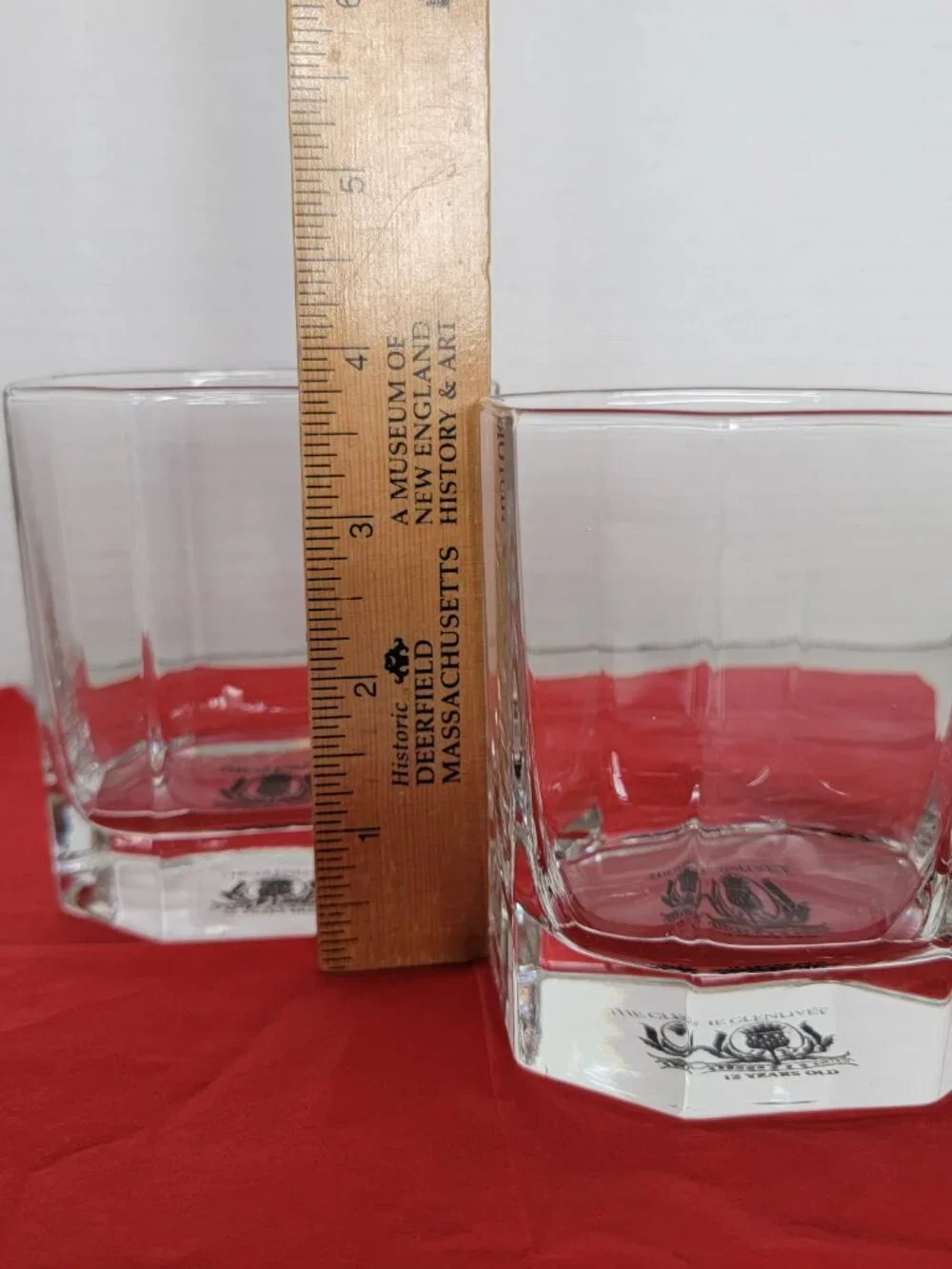 NIB Set of 2 The Glenlivet whisky rocks glasses RARE BLACK LOGO Octagon Shape